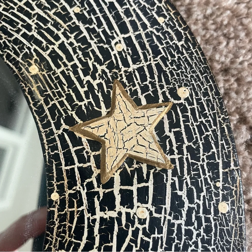 Vintage Painted Wooden Celestial Moon and Stars Wall Mirror / Picture Frame